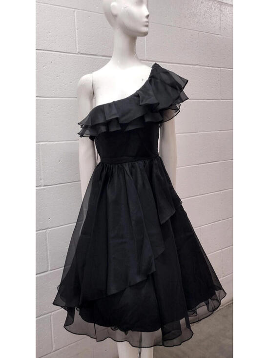 NEW LEAF BY SAMIR CALIFORNIA Dresses & Skirts - Vintage Off The Shoulder Black Sheer Disco Dress Belted Early 1980s SAMIR Size S